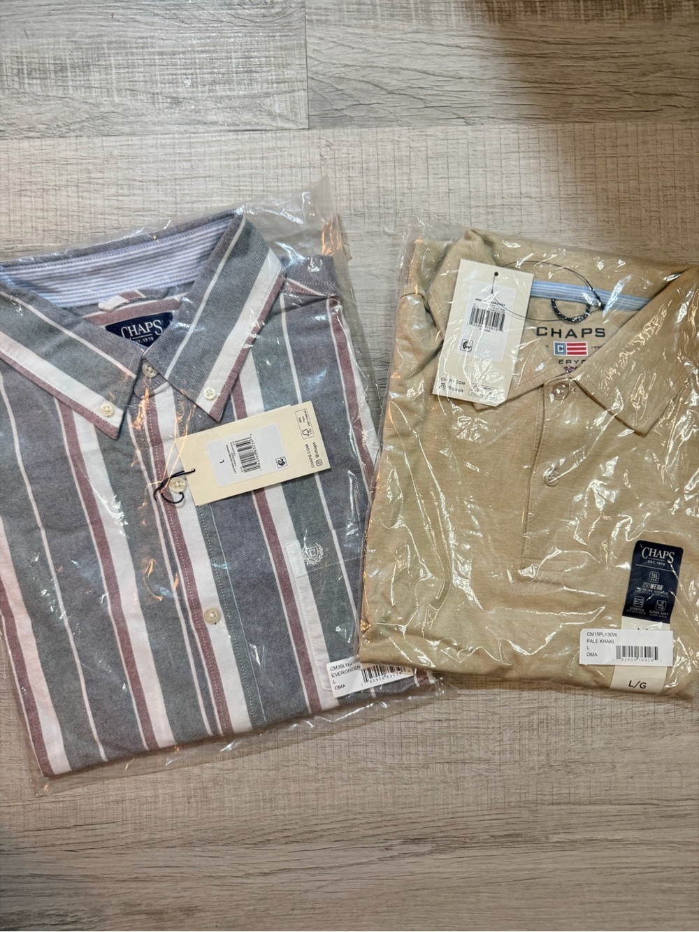 Chaps Men's Striped Button-Down and Beige Polo Set of 2